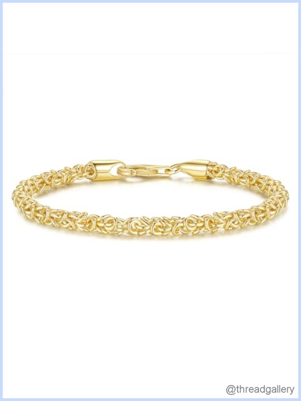 14K Gold Plated Byzantine Link Chain Bracelet with Lobster Clasp